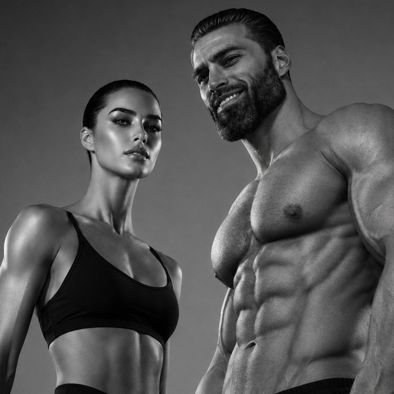 Black and white studio portrait of the GIGASTACY duo